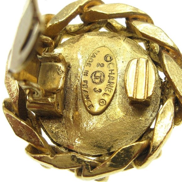 Chanel Button Motif Rhinestone Earrings Clip-On 23 Gold 89108 - Picture 3 of 10
